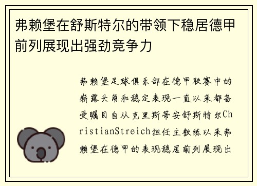 弗赖堡在舒斯特尔的带领下稳居德甲前列展现出强劲竞争力