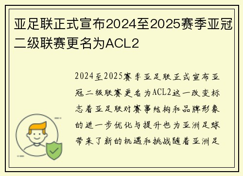 亚足联正式宣布2024至2025赛季亚冠二级联赛更名为ACL2